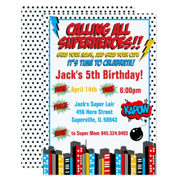 Bold Superhero Birthday Inviation Invitation