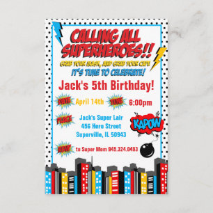 Bold Superhero Birthday Inviation Invitation