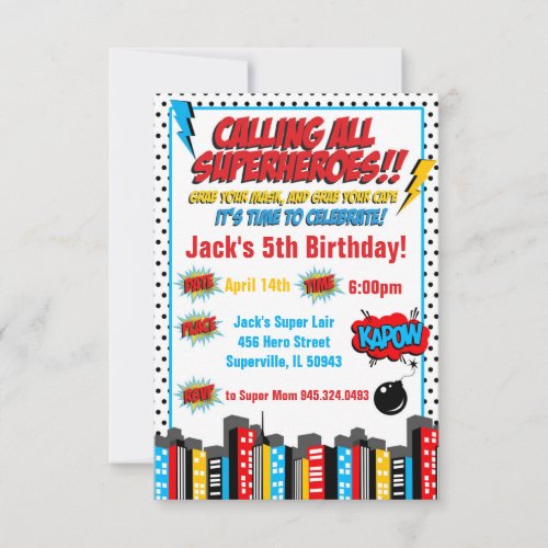 Bold Superhero Birthday Inviation Invitation