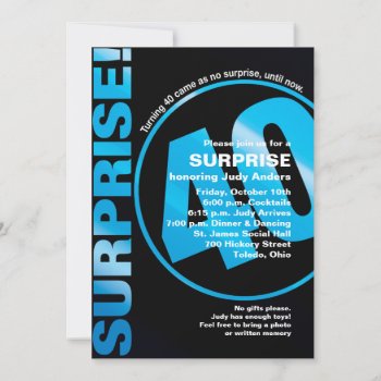 Bold Surprise Birthday Invitation - Blue 40th by NaptimeCards at Zazzle