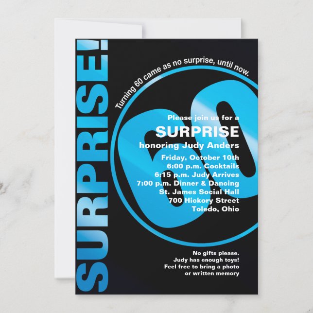 Bold Surprise Birthday Invitation - Blue 60th (Front)