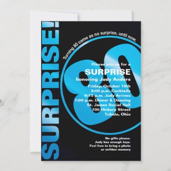 Bold Surprise Birthday Invitation - Blue 80th by NaptimeCards at Zazzle