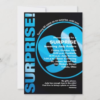 Bold Surprise Birthday Invitation - Blue 90th by NaptimeCards at Zazzle