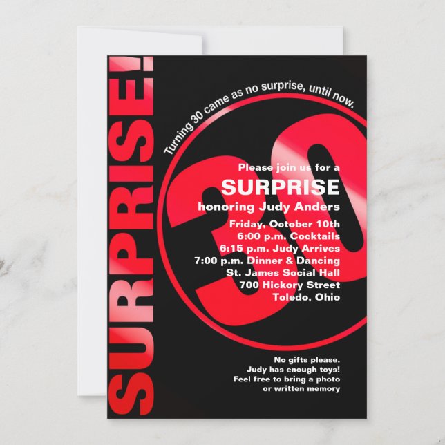 Bold Surprise Birthday Invitation - Red 30th (Front)