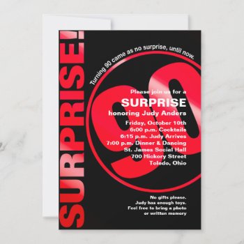 Bold Surprise Birthday Invitation - Red 90th by NaptimeCards at Zazzle
