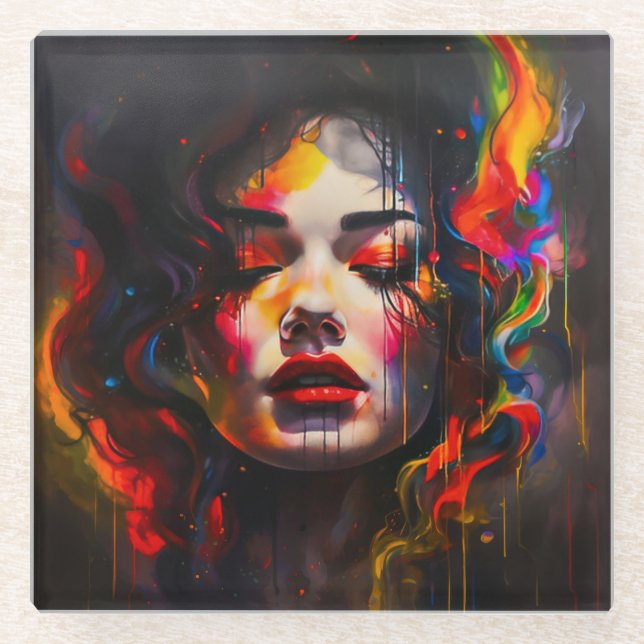 Bold Surreal Portrait  Glass Coaster (Front)