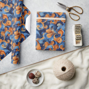 Bold Swirling Abstract Pattern in Deep Blues Wrapping Paper