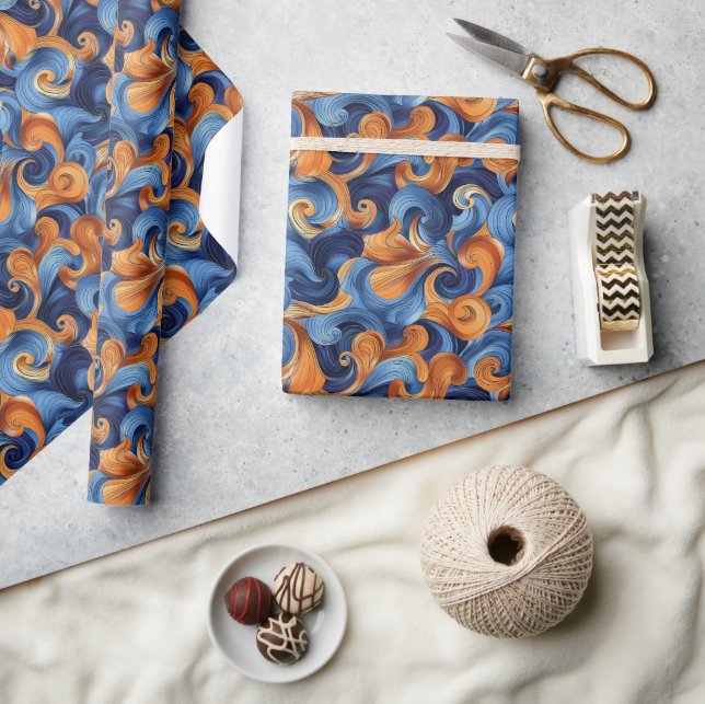 Bold Swirling Abstract Pattern in Deep Blues Wrapping Paper (Crafts)