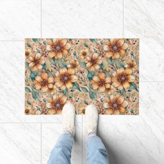 Bold Tan and Teal Flowers 