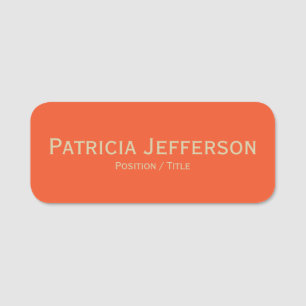 Bold Tangerine Orange Elegant Minimalist Name Tag