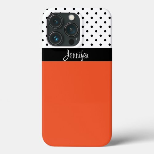 Bold Tangerine Orange  White Black Dotted Pattern iPhone 13 Pro Case