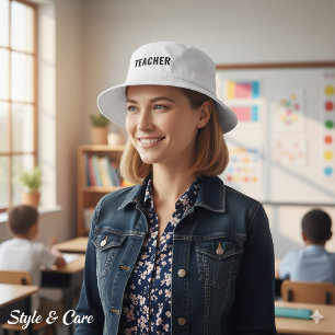Bold Teacher Text Graphic On Classic Bucket Hat