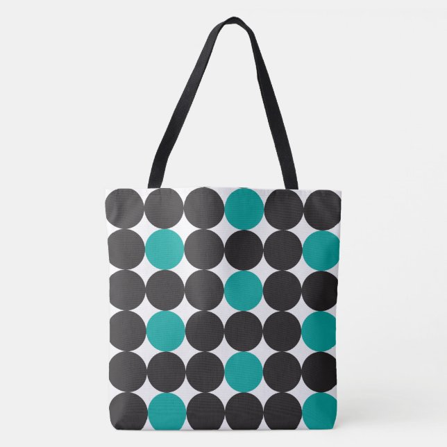 Bold Teal Black Dots Geometric Pattern Tote Bag (Front)