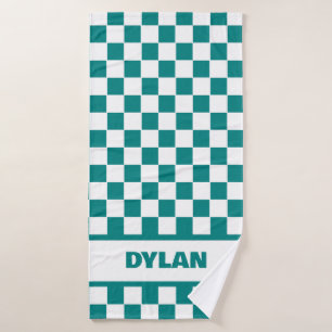 Bold Teal Checkerboard Bath Towel