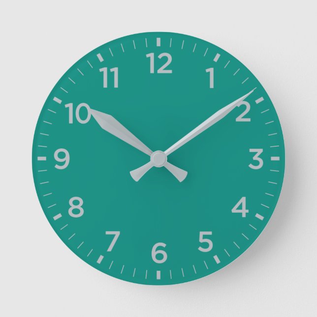 Bold Teal Cyan Gray Minimalist Round Wall Clock (Front)