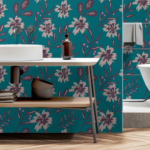 Bold Teal Floral Pattern Removable Wallpaper