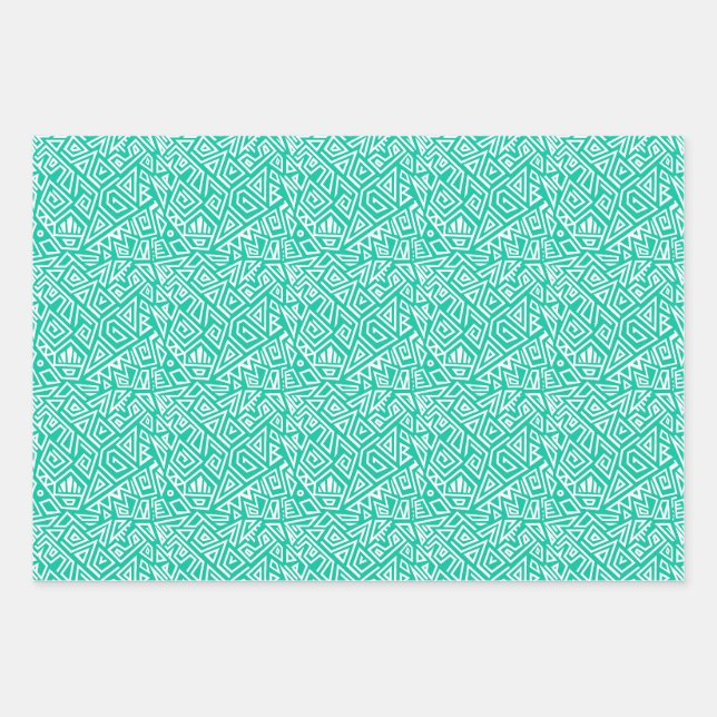 Bold Teal Geometric Triangle Pattern Wrapping Paper Sheets (Front)