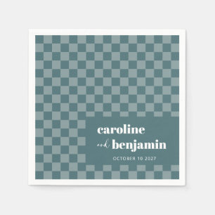 Bold Teal Green Checkerboard Custom Wedding Napkins