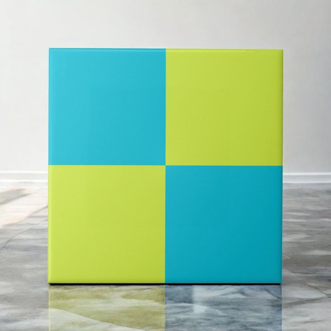 Bold Teal Neon Green Checkerboard Modern  Ceramic Tile (Creator Uploaded)