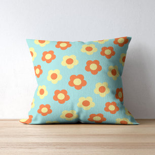 Bold Teal & Orange Flower Tropical Whimsical Throw Pillow