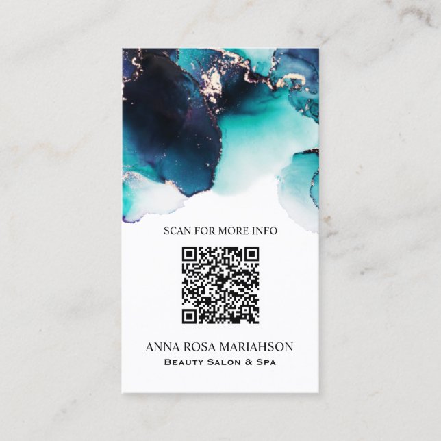*~* BOLD TEAL  QR CODE Yummy  Gold Bold AP29 Business Card (Front)