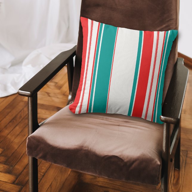 Bold Teal Red Stripes Throw Pillow (Creator Uploaded)