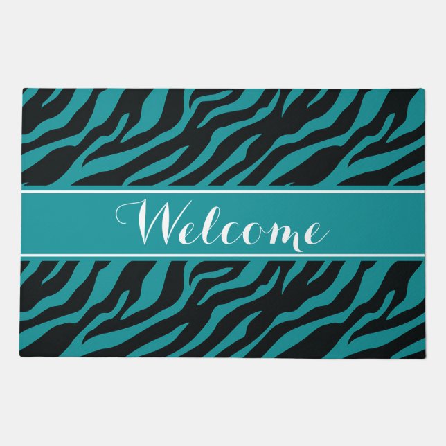 Bold Teal Safari Welcome Mat (Front)