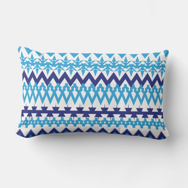 Bold Teal Turquoise Blue Tribal Chevron Pattern Lumbar Pillow (Front)