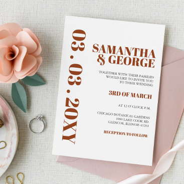 Bold Terracotta Burnt Orange Modern Wedding  Invitation