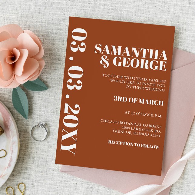 Bold Terracotta Burnt Orange Modern Wedding  Invitation (Creator Uploaded)
