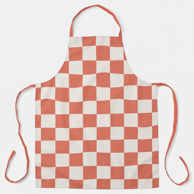 Bold Terracotta Cream Checkered Pattern Apron (Front)