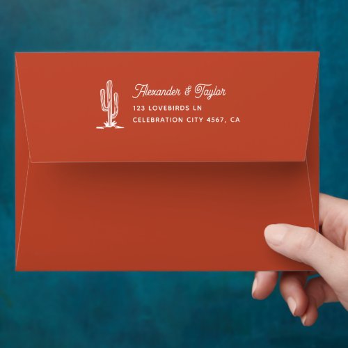 Bold Terracotta Red Saguaro Cacti Desert Wedding Envelope