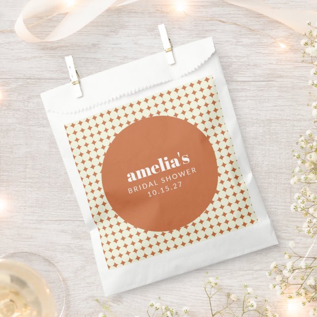 Bold Terracotta Retro Trendy Bridal Shower Custom Favor Bag (Clipped)