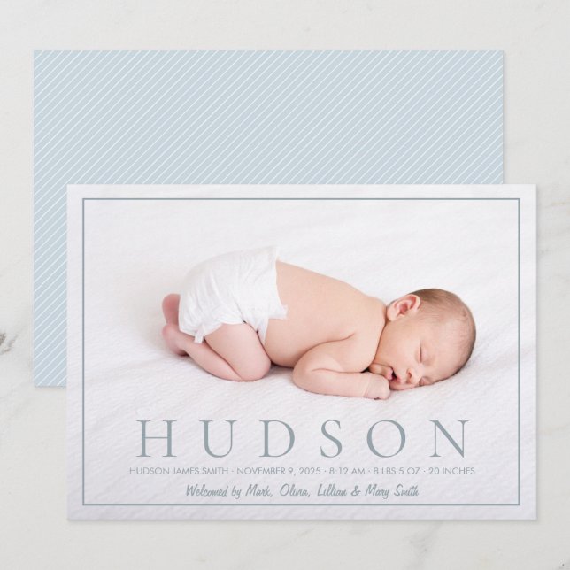 Bold text baby birth announcement card (Front/Back)