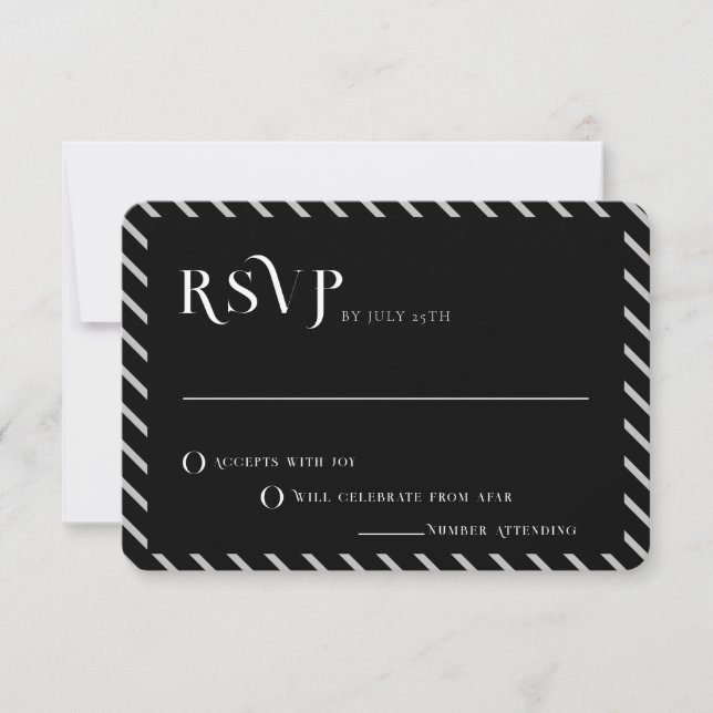 Bold Text Black and White Line Modern Wedding RSVP Invitation (Front)