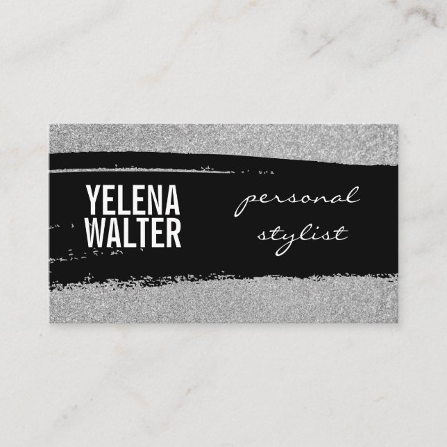 Bold Text / Black Brushed Glitter / (silver) Business Card (Front)