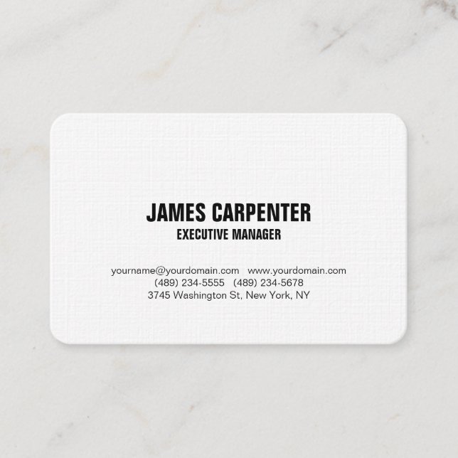 Bold Text Black White Linen Modern Professional  Business Card (Front)