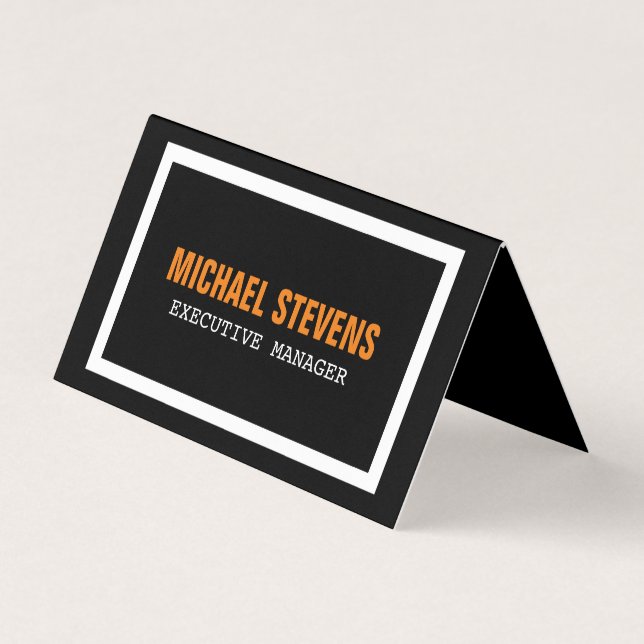 Bold Text Black White Orange Stylish Professional Business Card (Front)