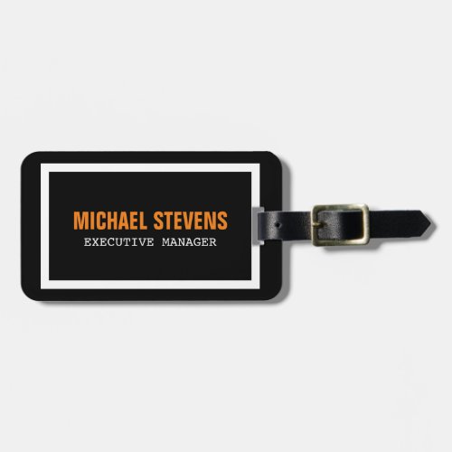 Bold Text Black White Orange Stylish Professional Luggage Tag