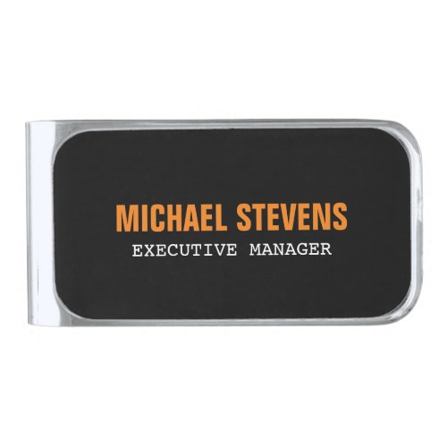 Bold Text Black White Orange Stylish Professional Silver Finish Money Clip