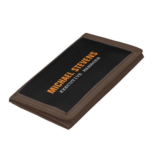 Bold Text Black White Orange Stylish Professional Trifold Wallet