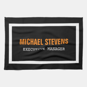 Bold Text Black White Orange Stylish Your Name Kitchen Towel