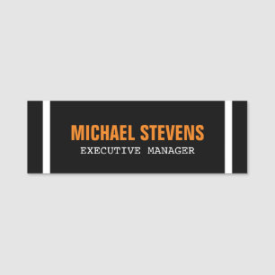 Bold Text Black White Orange Stylish Your Name Name Tag