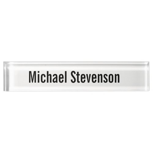 Bold Text Black White Personalized Plain Modern Desk Name Plate