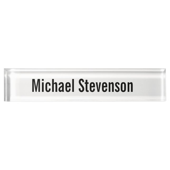 Bold Text Black White Personalized Plain Modern Desk Name Plate (Front)