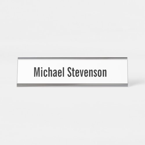 Bold Text Black White Personalized Plain Modern Desk Name Plate