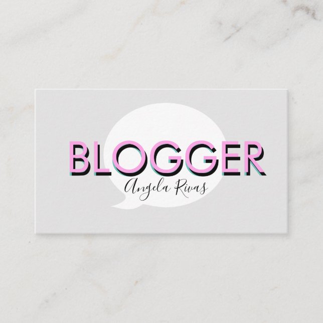 Bold Text Blogger Gray Pink Business Card (Front)