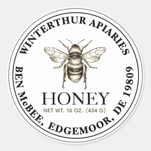 BOLD TEXT Editable White Honey Jar Bee Label