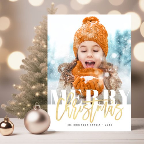 bold text foil merry christmas script holiday postcard