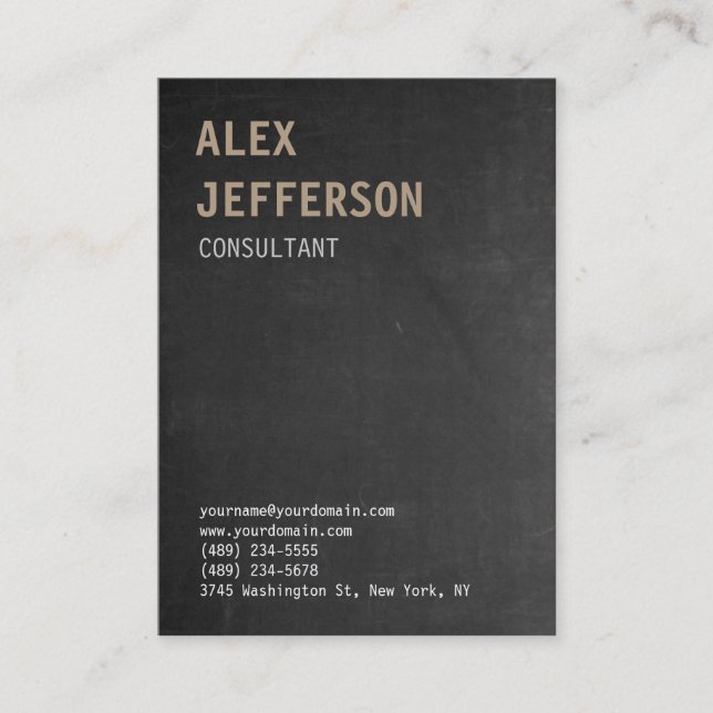 Bold Text Gray Chalkboard Business Card (Front)